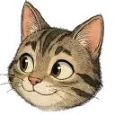The finished transparent animation of Miaudoku's smiling tabby mascot.